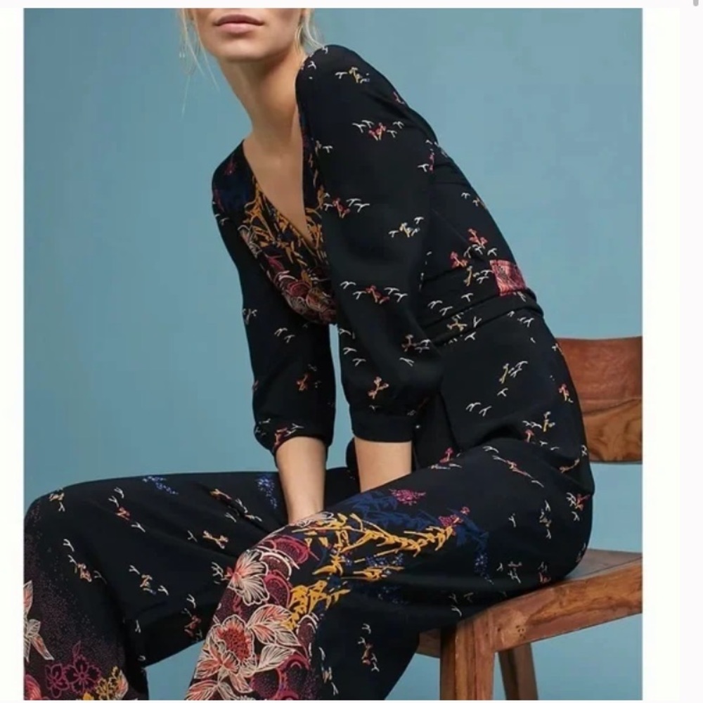 Feather and Bone Floral Jumpsuit by Anthropology sz 6